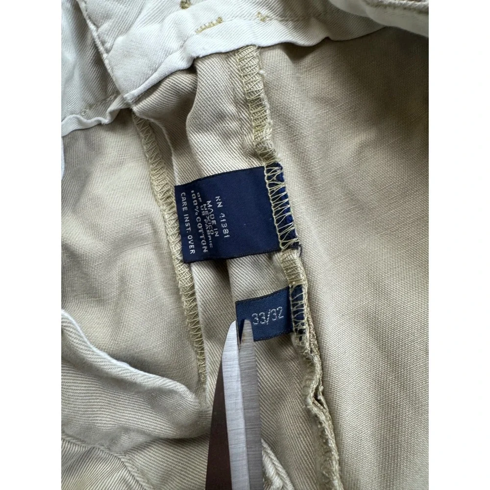 Polo Ralph Lauren Andrew Pant Mens 33x32 Tan Khaki Pleated Cotton Chinos 0493